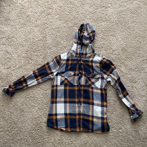 Plaid Hooded Button Up